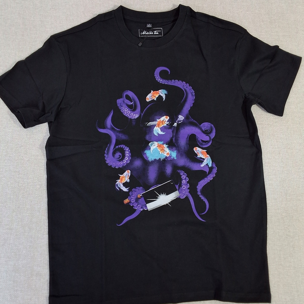 Mister Tee Mens Black Octopus And Fish Shirt Small